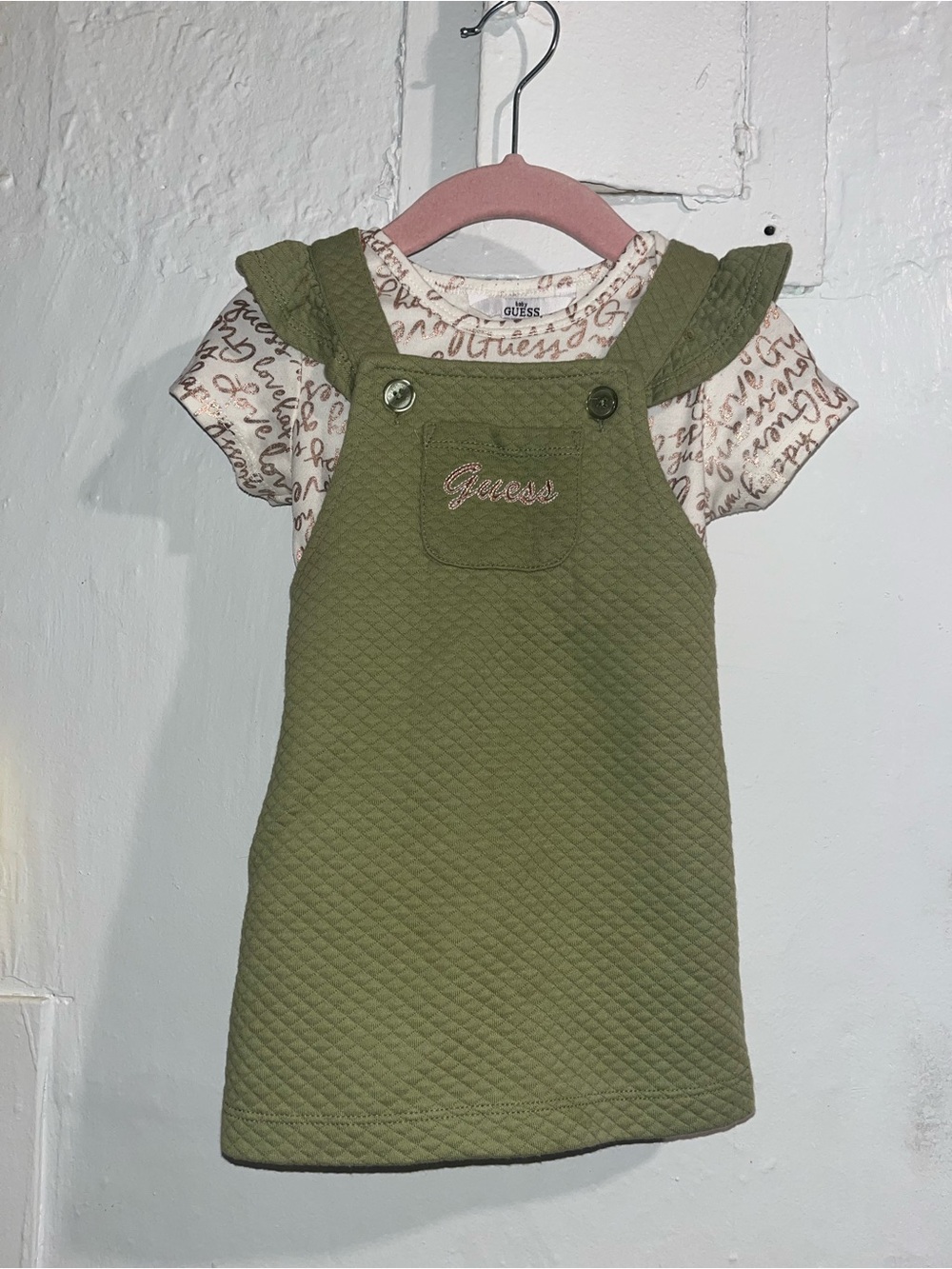 Guess Olive Green Quilted overall dress with bodysuit